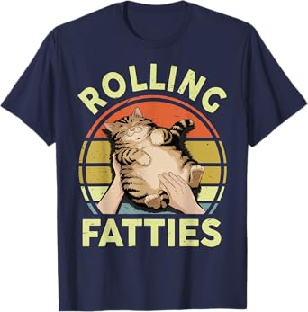 Cat-Shirt Rolling Fatties Funny Tabby Kitten Men Women Retro T-Shirt