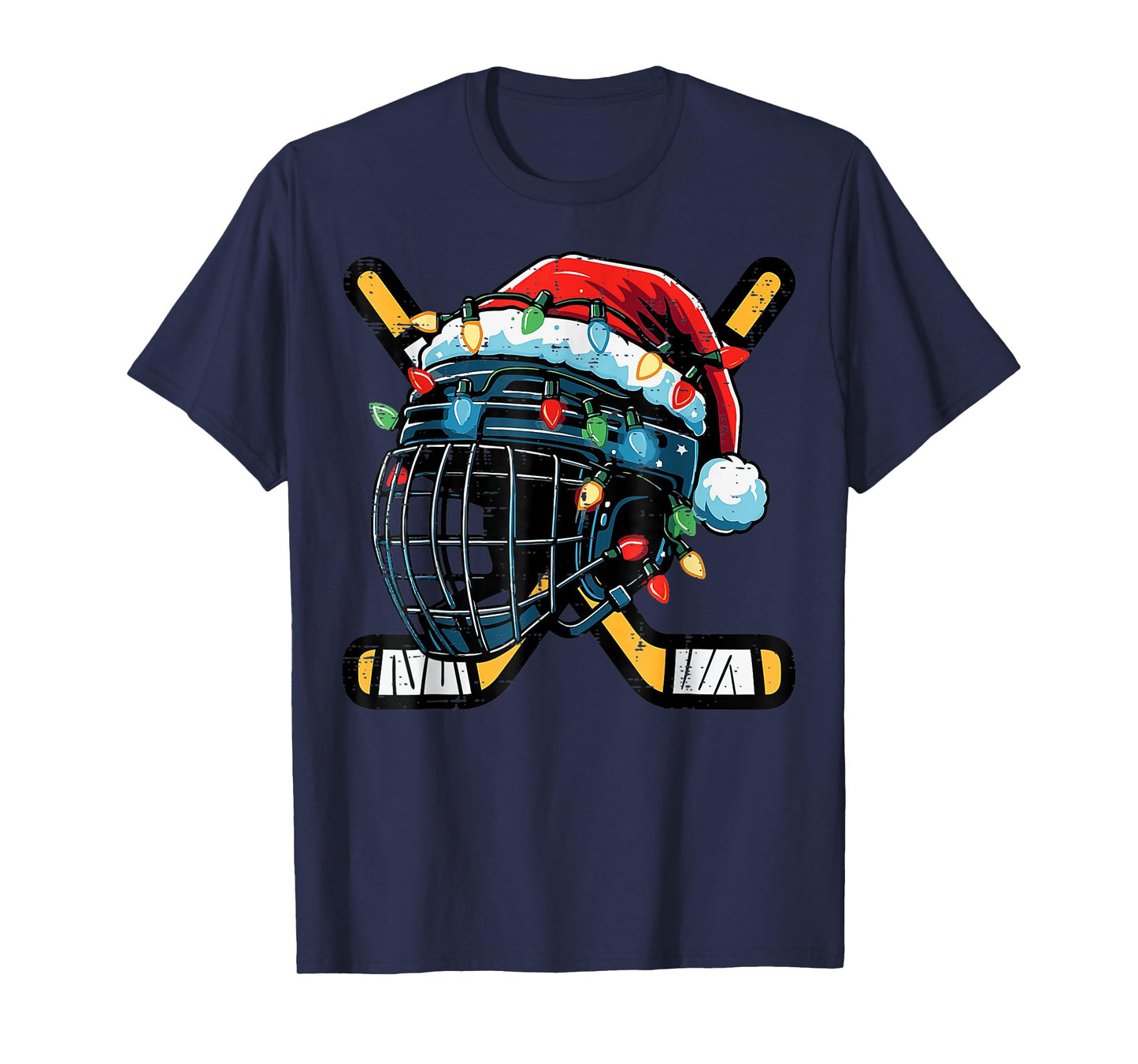 Christmas Ice Hockey Helmet Santa Xmas Boys Ugly Sweaters T-Shirt