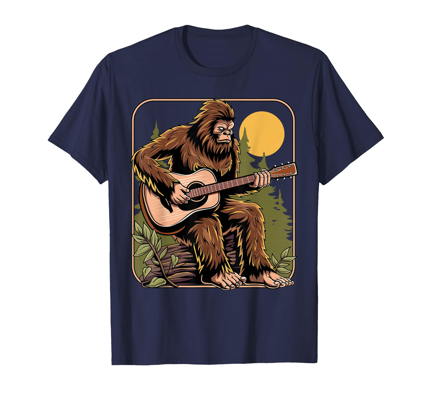 Retro Bigfoot Sasquatch Playing Acoustic Guitar Guitarist T-Shirt
