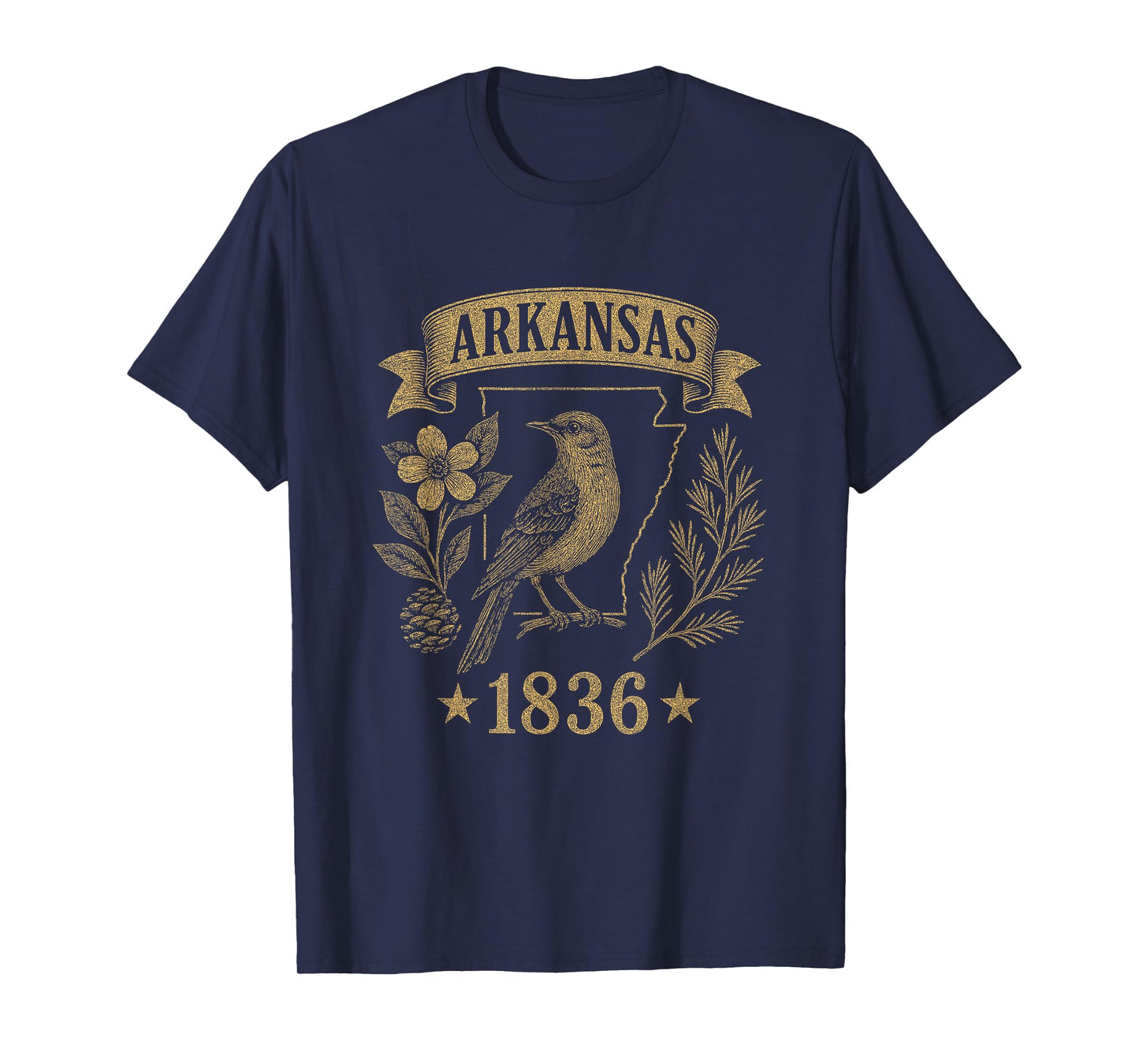 Arkansas 1836 Vintage Mockingbird Nature Retro Pride T-Shirt