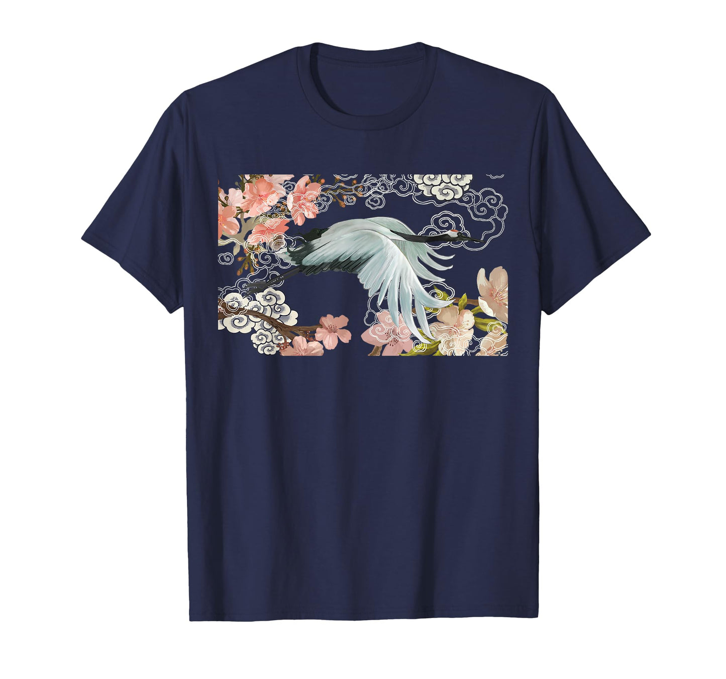 flying white Sandhill Crane Bird Japanese style art Lover T-Shirt