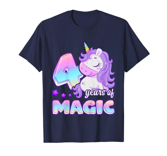 Birthday Girl 4 Year Old, Unicorn 4 Years of Magic Birthday T-Shirt