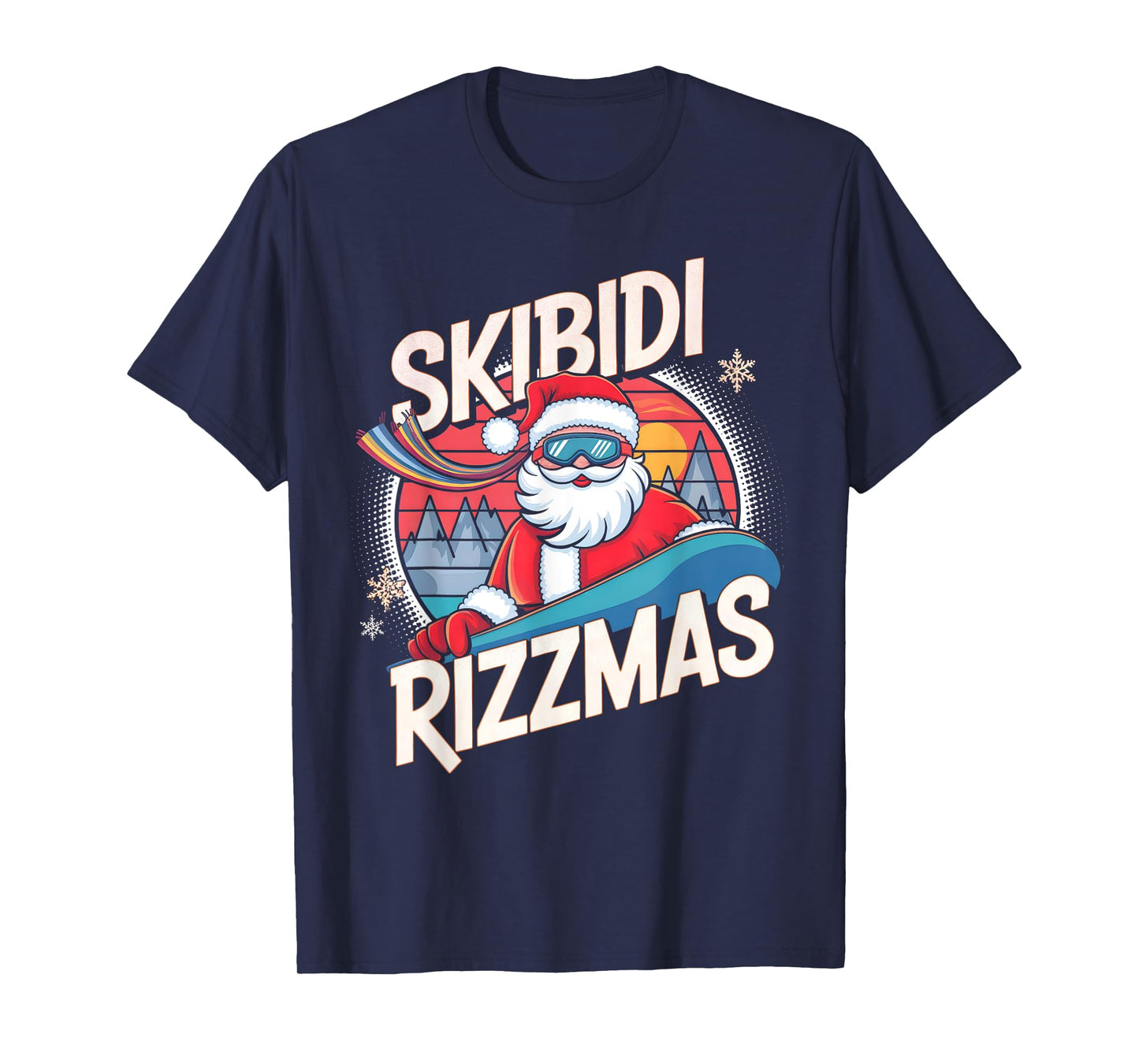 Skibidi Rizzmas Funny Santa Snowboarding Xmas Christmas T-Shirt