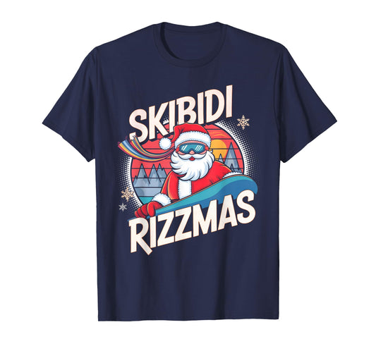 Skibidi Rizzmas Funny Santa Snowboarding Xmas Christmas T-Shirt