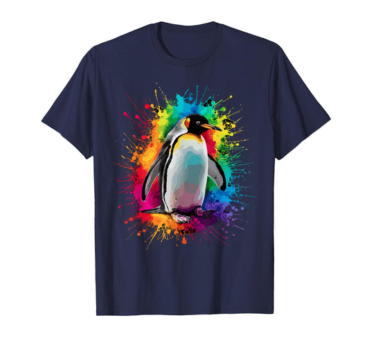 Colorful Paint Splash Penguin Animal Art Graphic T-Shirt