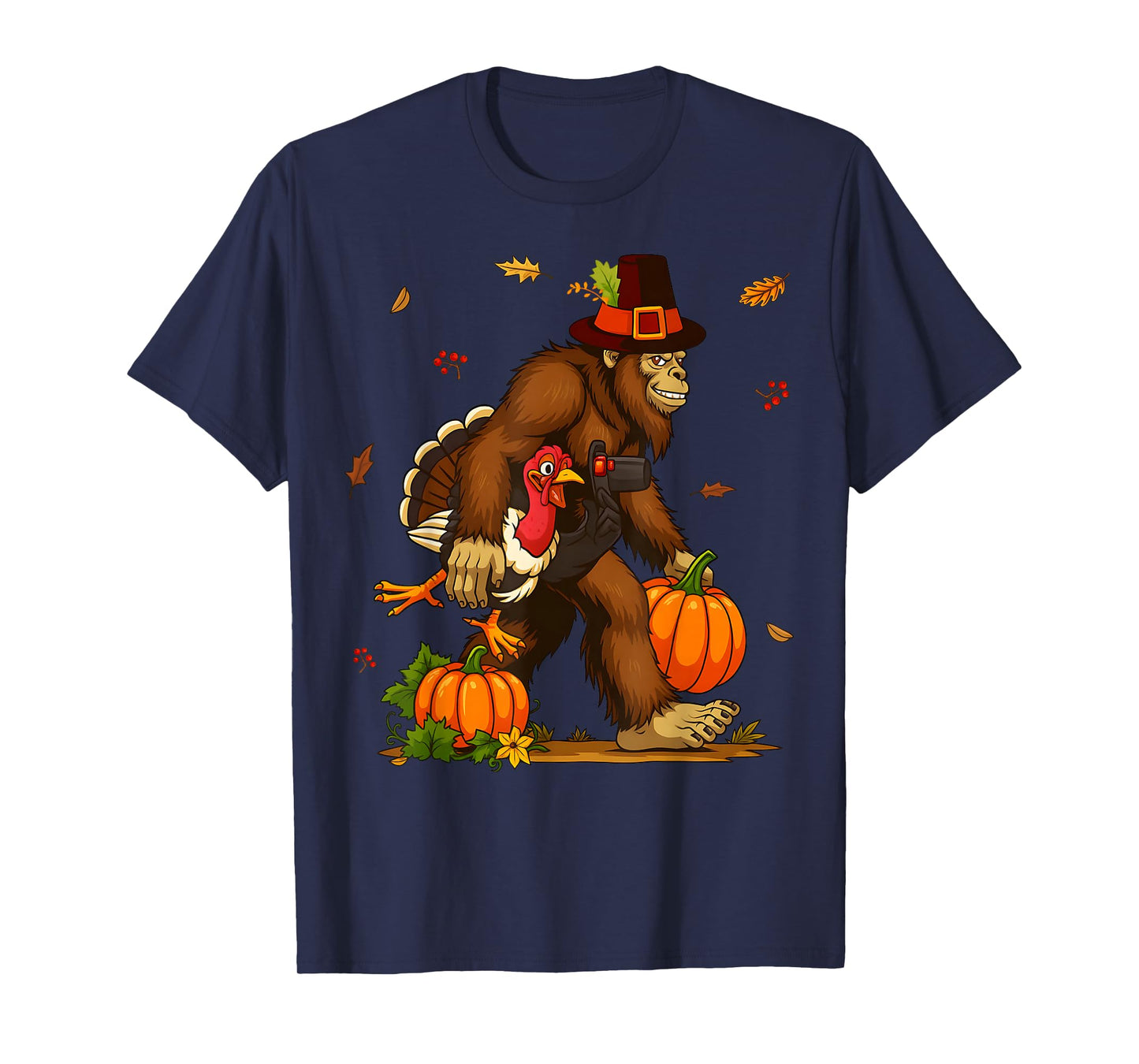 Bigfoot Pilgrim Turkey Pumpkin Thanksgiving Day Boys Men T-Shirt