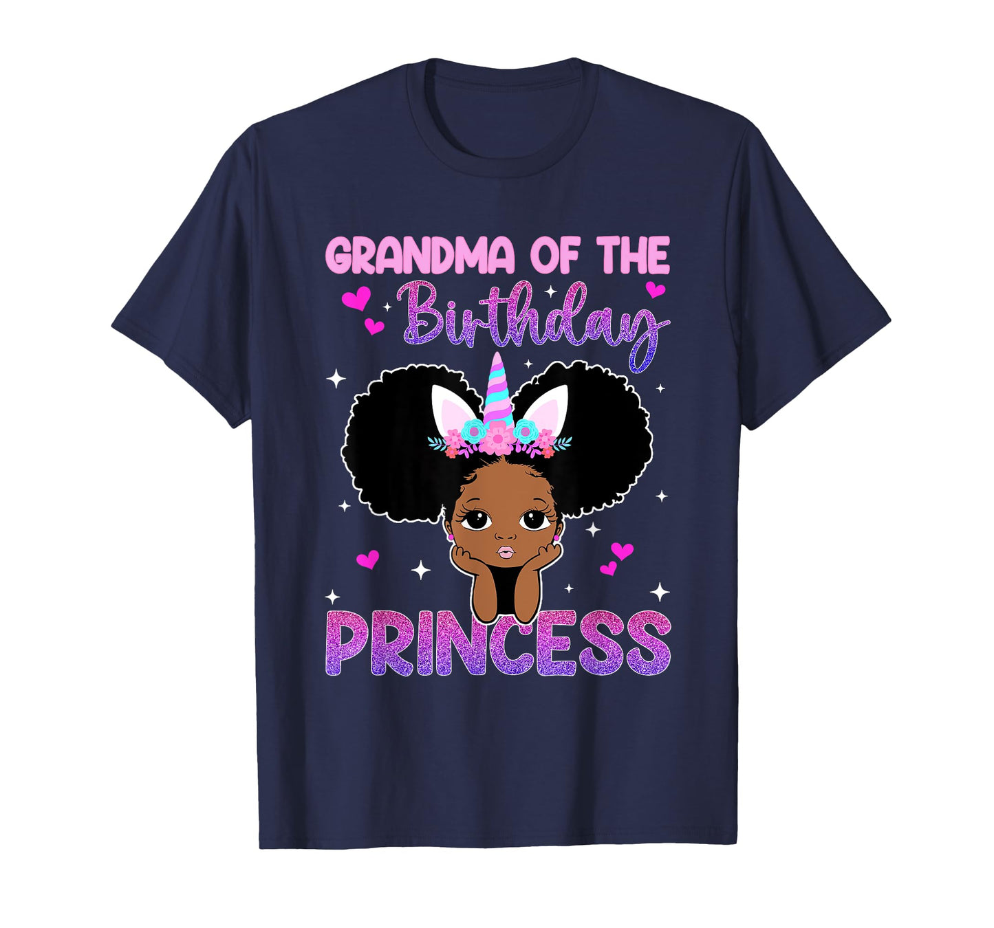 Grandma Of The Birthday Princess Melanin Black Girl Unicorn T-Shirt