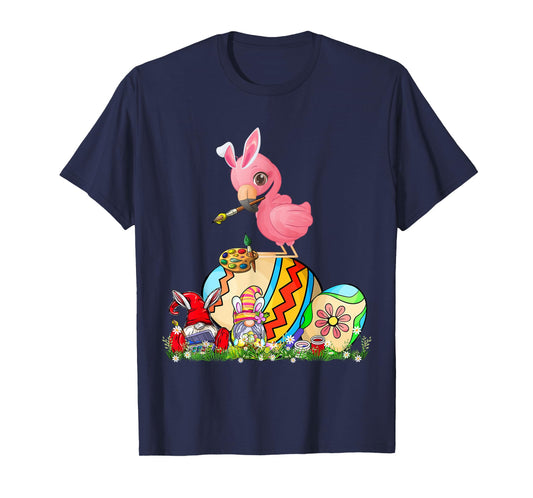 Easter Bunny Flamingo With Gnomes Painting Chocolate Eggs T-Shirt