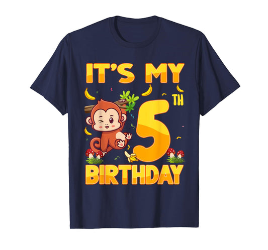 It's My 5th Birthday Monkey 5 Year Old Bday Party Kid Boy Gi T-Shirt
