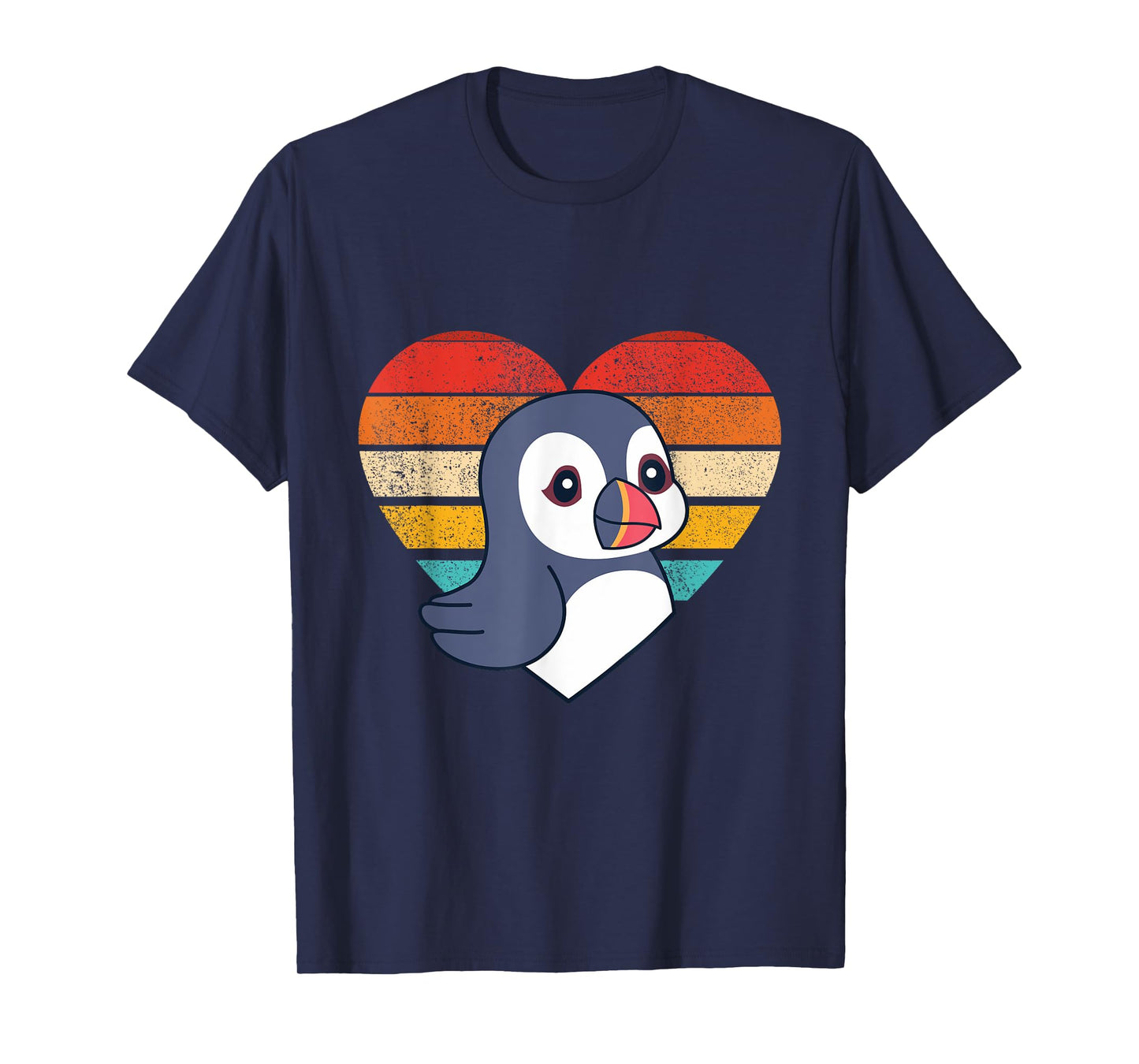 Cute Puffin Design Retro Heart Shape Vintage T-Shirt