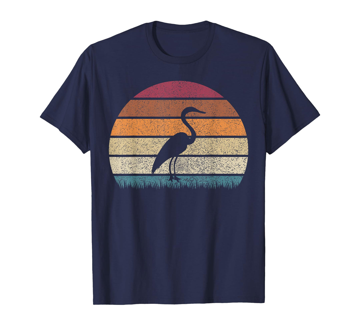 Vintage Retro Sunset Grey Heron Bird Lover Silhouette T-Shirt