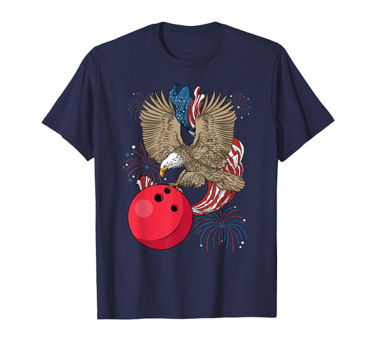 Bowling 4th Of July Eagle USA Flag America Bowling Player T-Shirt