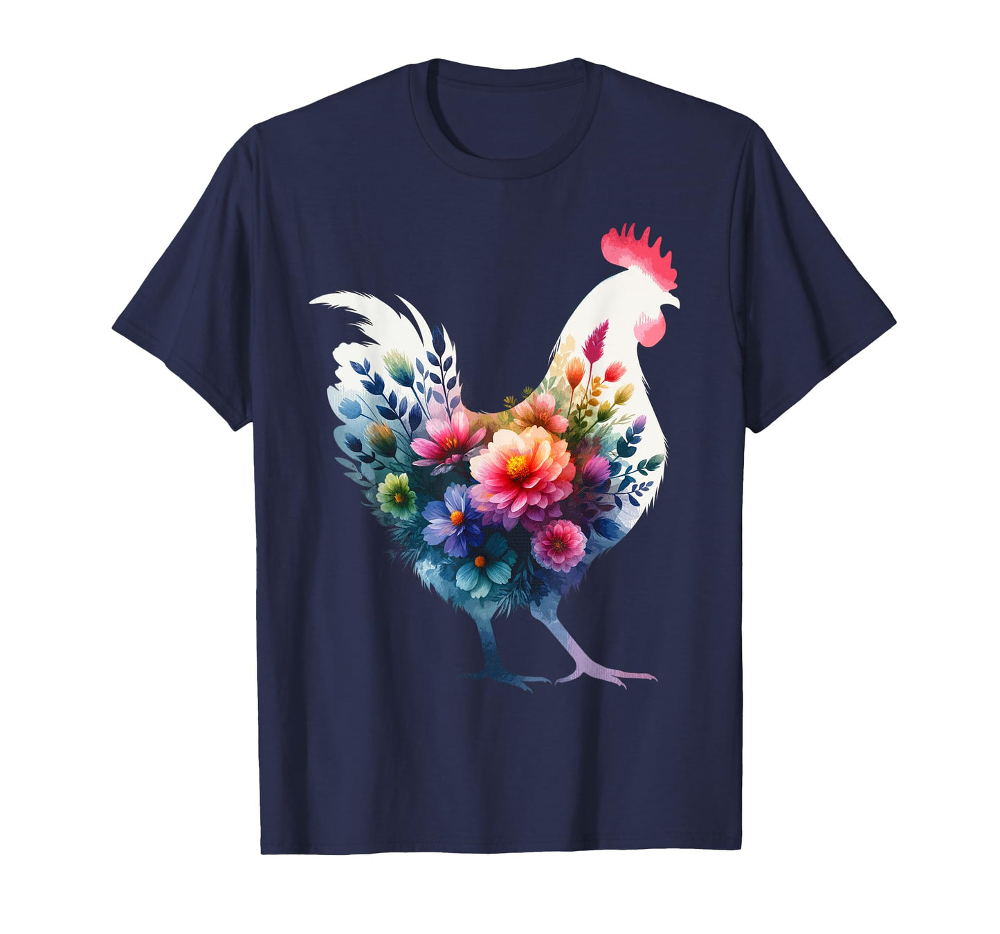 Chicken Floral Art Graphic Women Farm Chicken Lover Colorful T-Shirt