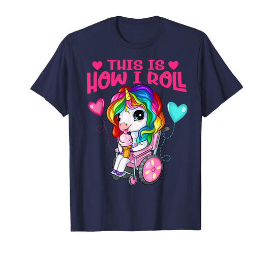Cute Ice Cream Eating Unicorn Girl In Wheelchair T-Shirt