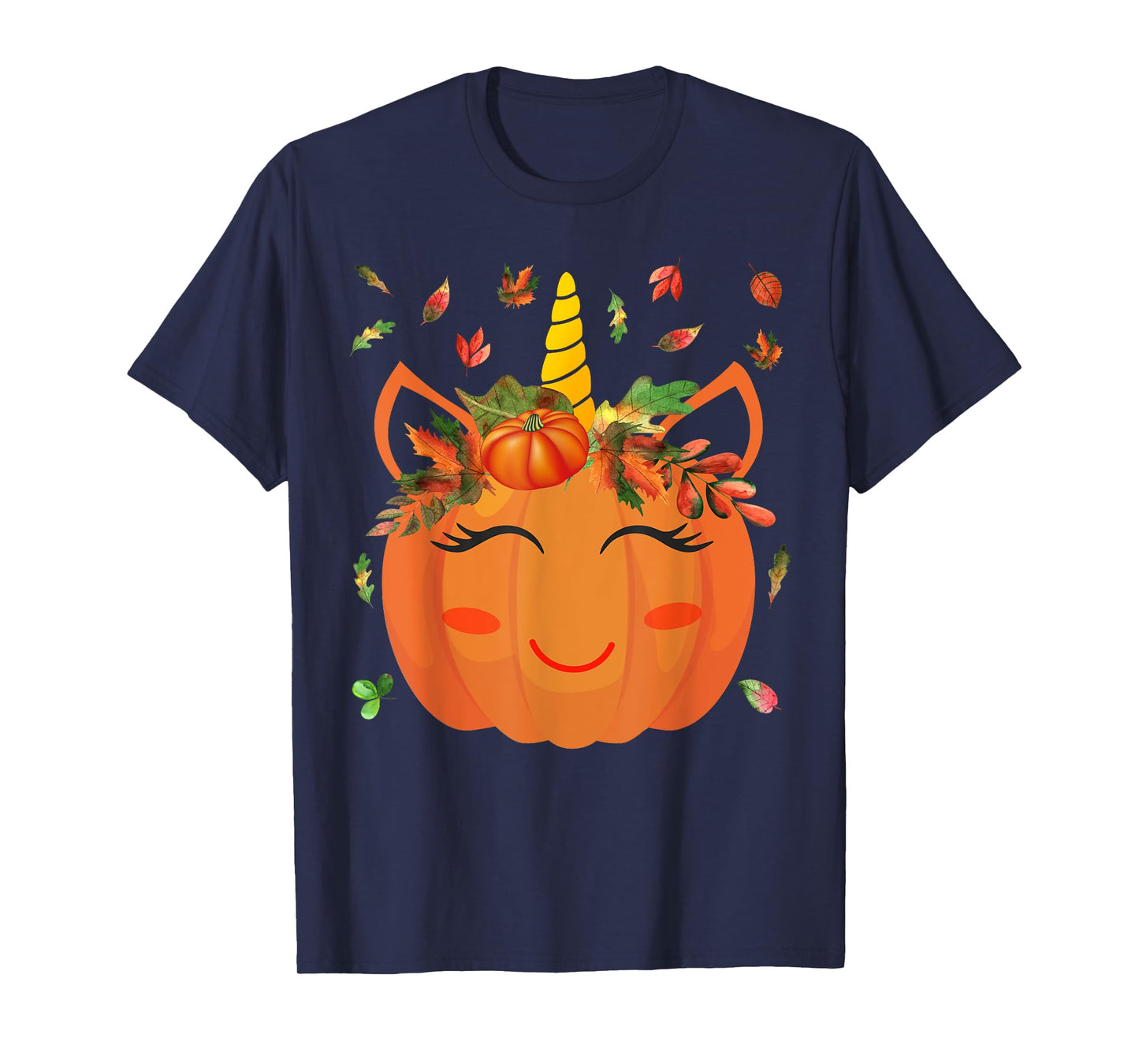 Cute Unicorn Pumpkin for Kids Halloween Thanksgiving T-Shirt