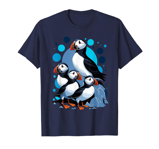 Funny Puffin Birds on Rocks Art T-Shirt