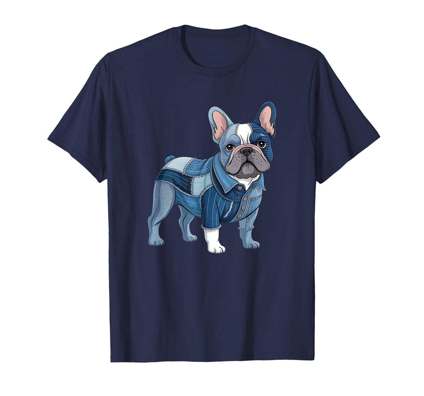Bulldog Pattern Patchwork Art French Bulldog In Denim Dog T-Shirt