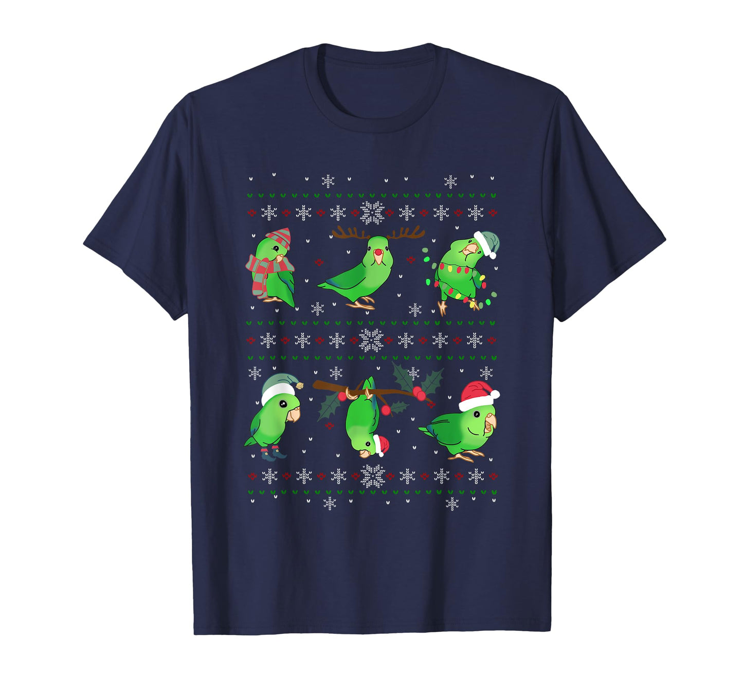 Ugly Christmas Green Parrotlet Birb memes Parrot owner T-Shirt