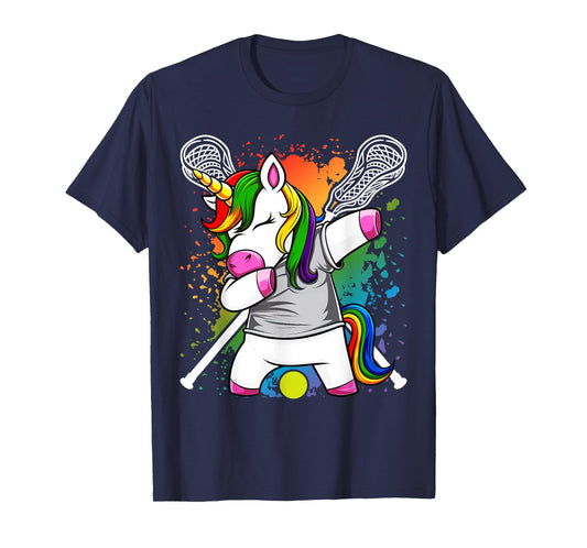Unicorn Head Lacrosse Funny Lax Sports Women Kids Girls T-Shirt