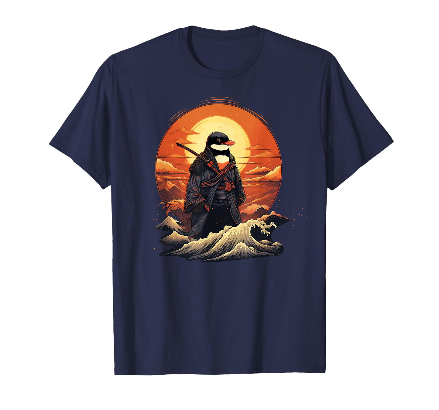 Vintage samurai Penguin on Japanese ninja art Penguin T-Shirt