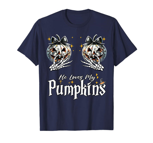 He Loves My Pumpkins I Love His Broomstick Couples Skeleton T-Shirt