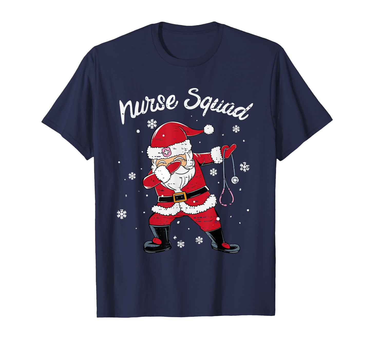 Nurse Squad Scrub Tops Dabbing Santa Christmas Stethoscope T-Shirt