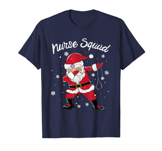 Nurse Squad Scrub Tops Dabbing Santa Christmas Stethoscope T-Shirt