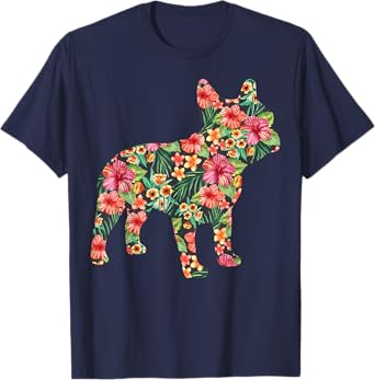 French Bulldog Flower Floral Frenchie Dog Silhouette Dog Pet Men Women Kids T-Shirt