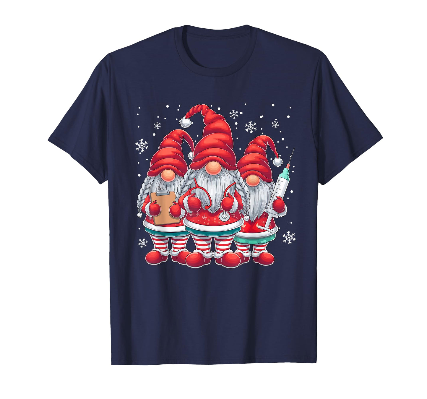 Xmas Medical Scrub Top Cute Nursing Christmas Gnomes Nurse T-Shirt