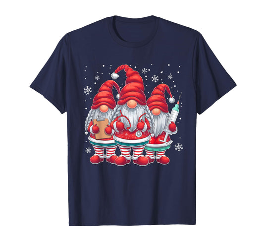 Xmas Medical Scrub Top Cute Nursing Christmas Gnomes Nurse T-Shirt