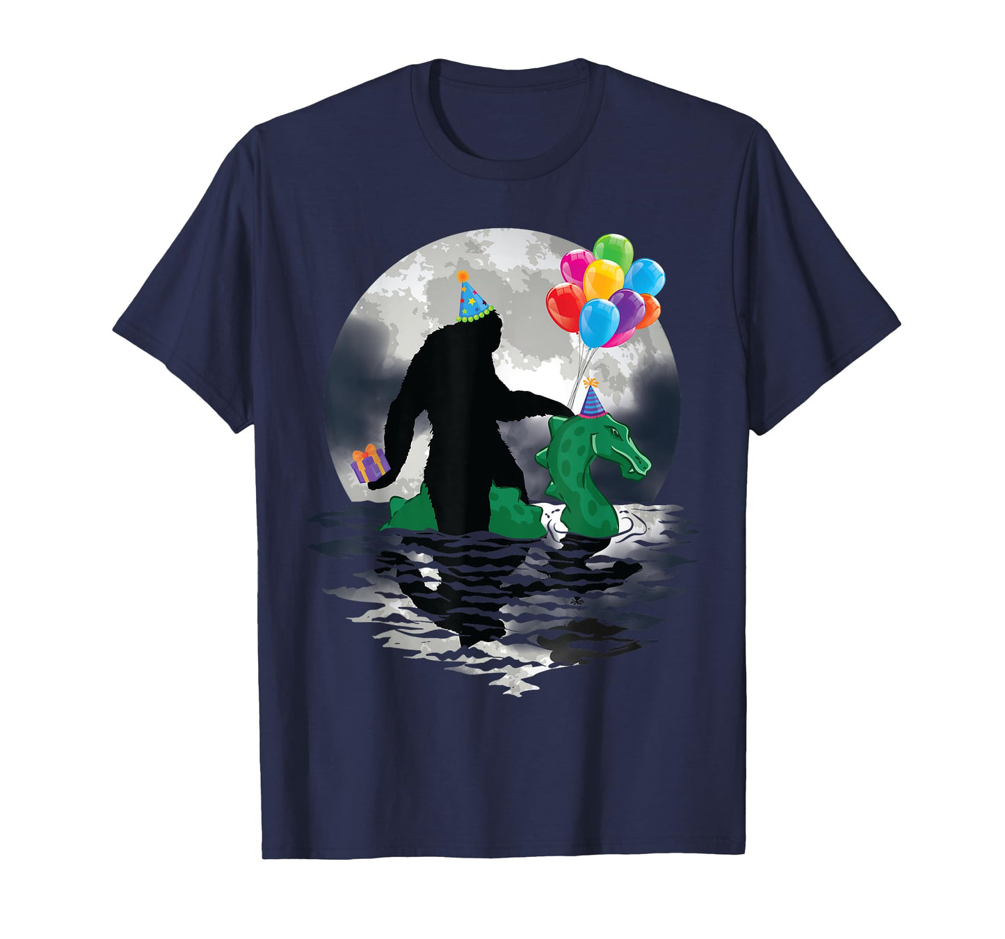 Funny Bigfoot Riding Loch Ness Monster Birthday Celebration T-Shirt