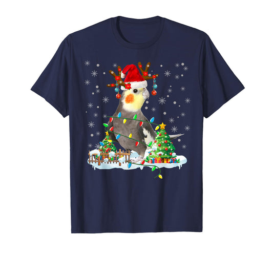 Christmas Cockatiel Lover Santa Cockatiel Christmas Lights T-Shirt
