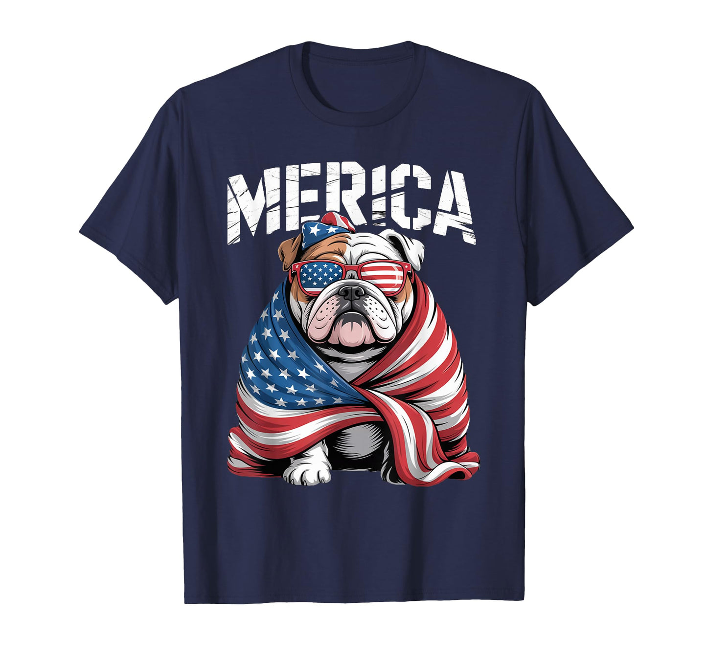 Merica English Bulldog Patriotic American Flag 4th Of July T-Shirt