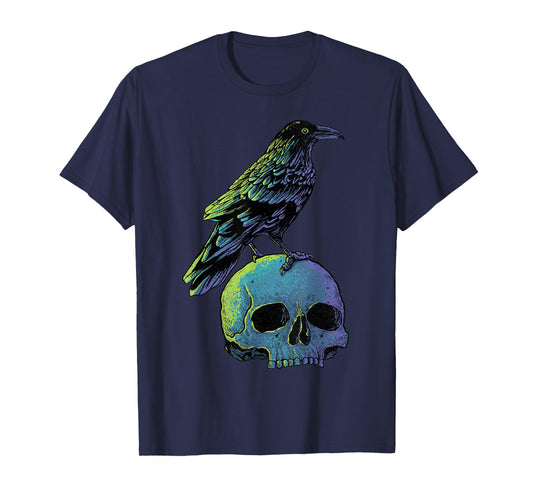 Vintage Crow Skull Spooky Raven Gothic Halloween Apparel T-Shirt