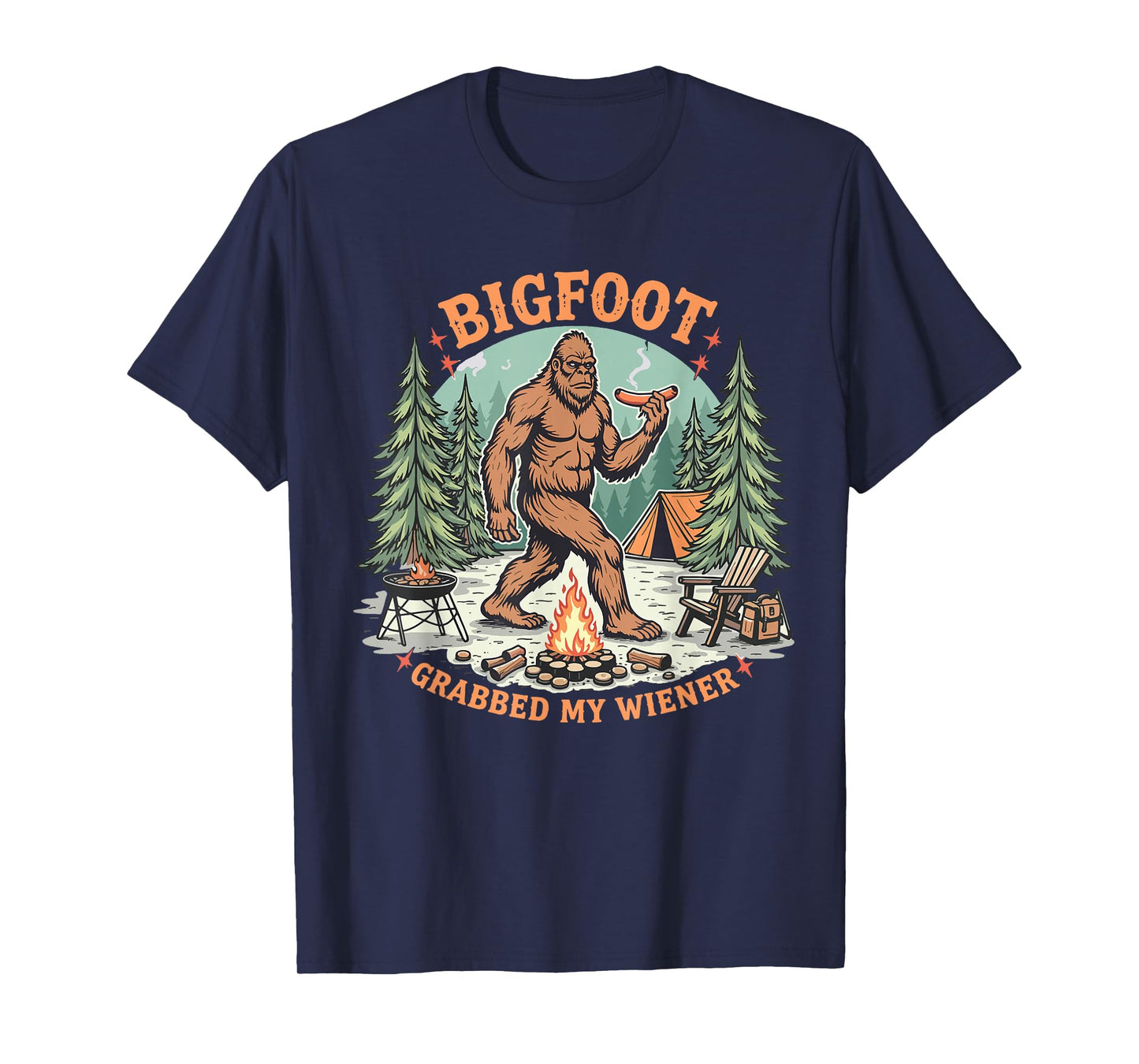 Funny Bigfoot Meme Sasquatch Men Bigfoot Grabbed My Wiener T-Shirt