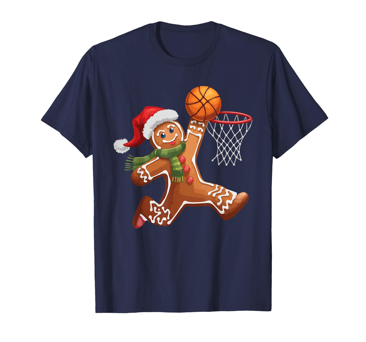 Gingerbread Playing Basketball Christmas Player Kids Family T-Shirt