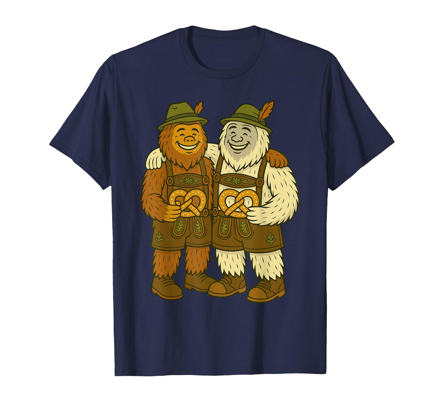 Funny Oktoberfest German Bigfoot Yeti Kids Lederhose Pretzel T-Shirt