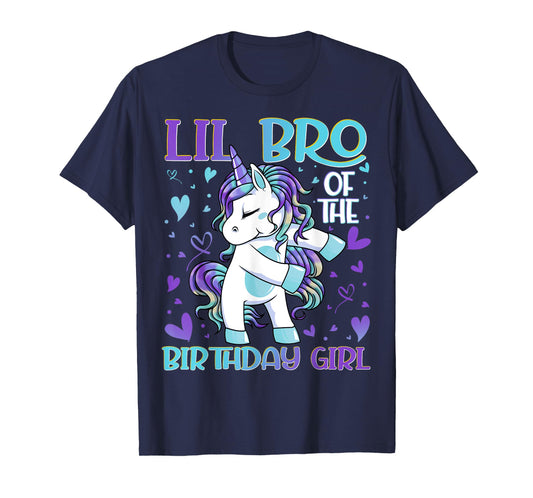 Lil Bro of the Birthday Girl Flossing Unicorn Little Brother T-Shirt