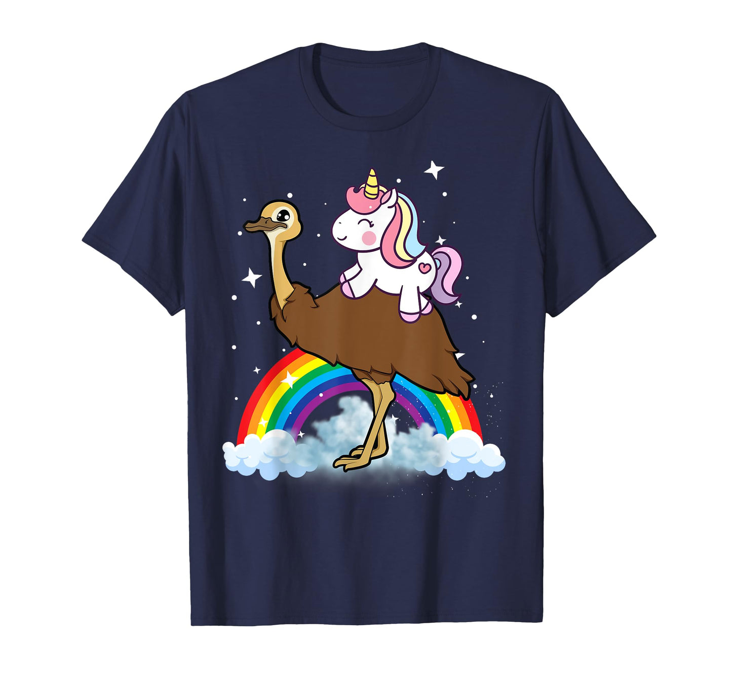 Unicorn Riding Emu Boys Girls Men Women Kids Teens Rainbow T-Shirt