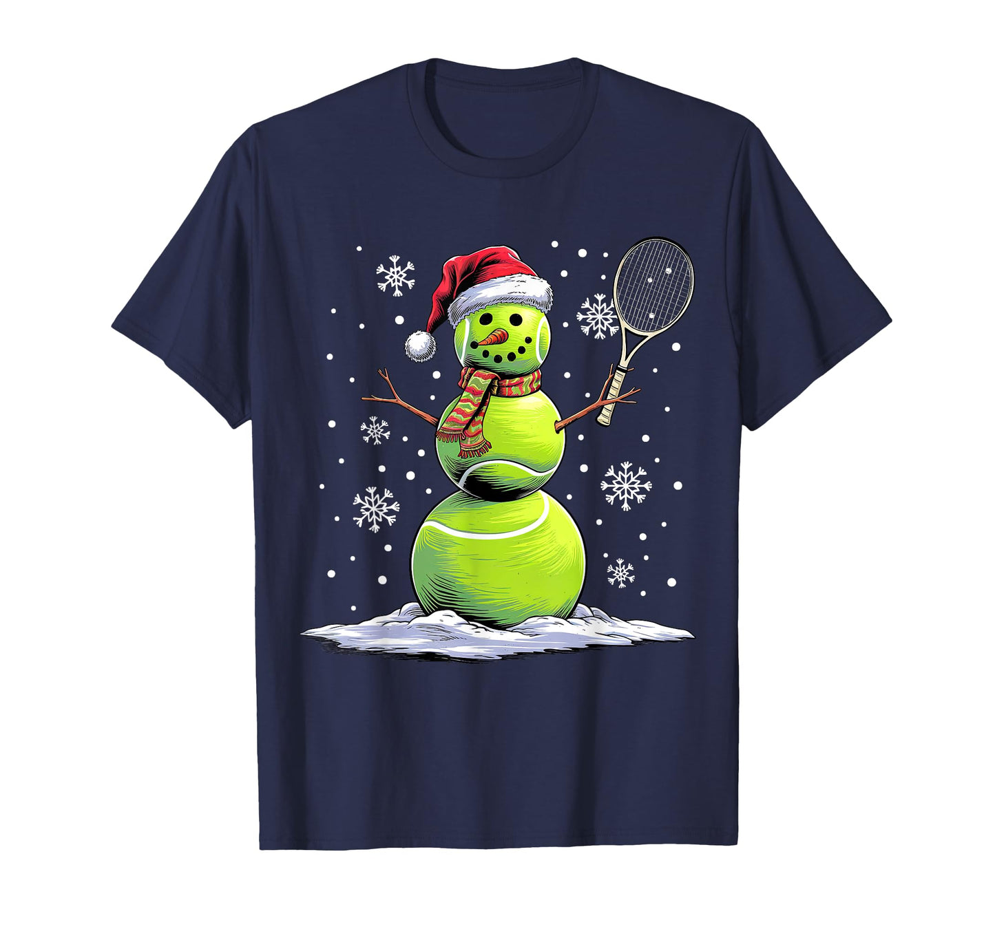 Tennis Snowman Tennis Player Santa Hat Christmas Funny T-Shirt