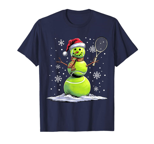 Tennis Snowman Tennis Player Santa Hat Christmas Funny T-Shirt