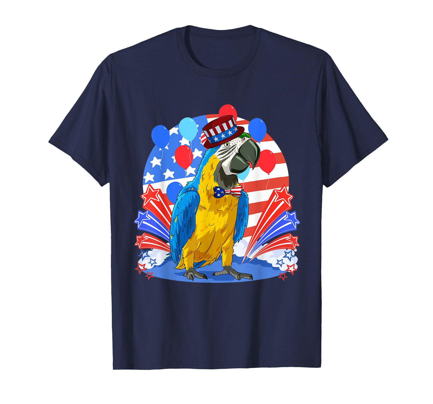 Blue And Yellow Macaw Merica 4th of July American Flag Women Kids Men T-Shirt