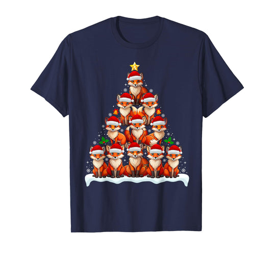 Fox Christmas Tree Lights Funny Xmas Family Men Women T-Shirt