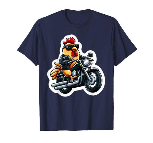 Cool Biker Chicken on Motorcycle T-Shirt