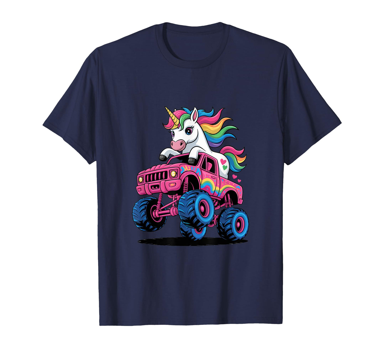 Funny Cute Unicorn Riding A Pink Monster Truck T-Shirt