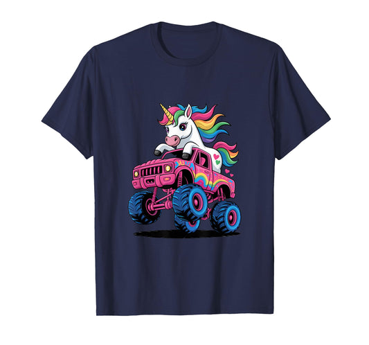 Funny Cute Unicorn Riding A Pink Monster Truck T-Shirt