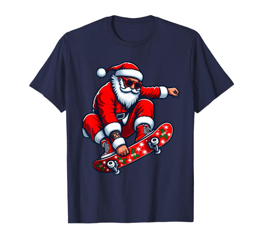 Santa Skateboarding Christmas Pajama Toddler Skateboarders T-Shirt
