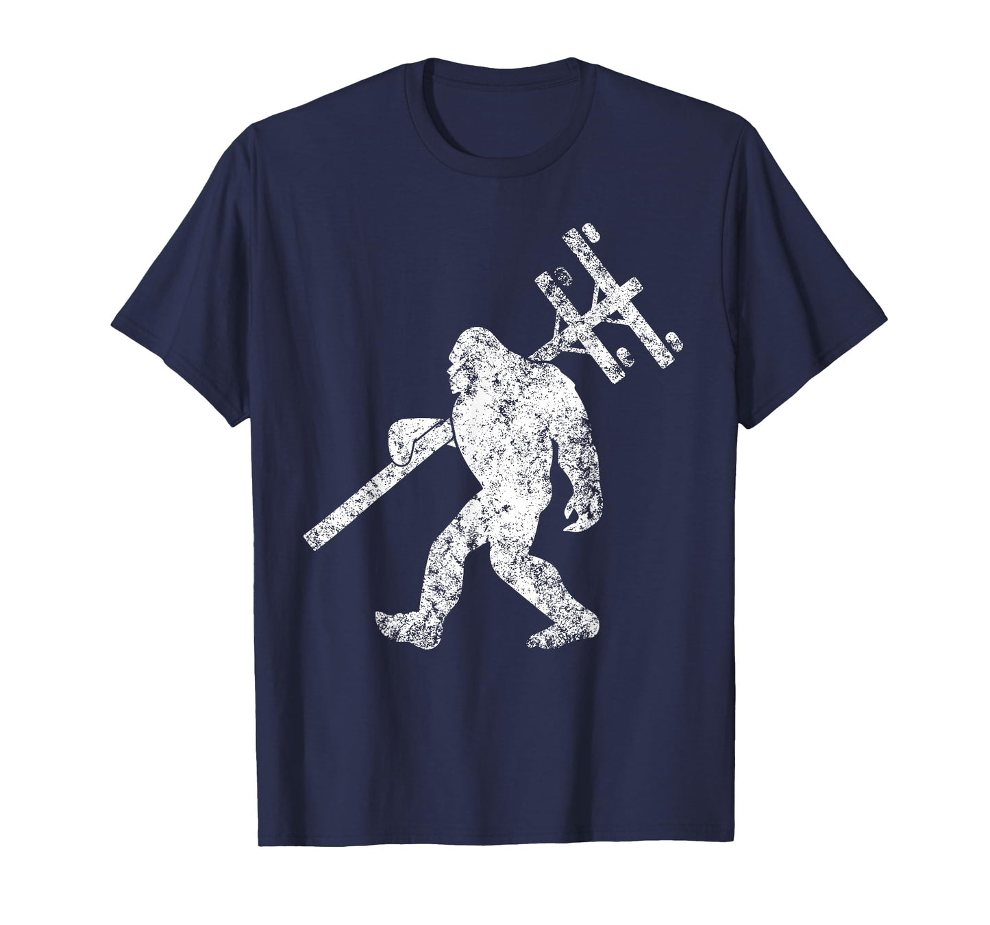 Lineman funny bigfoot hanging Electricity column electrician T-Shirt