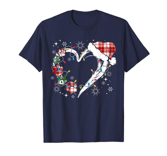 Dog Paw Print Heart Santa Hat Christmas Lights Animal Lover T-Shirt