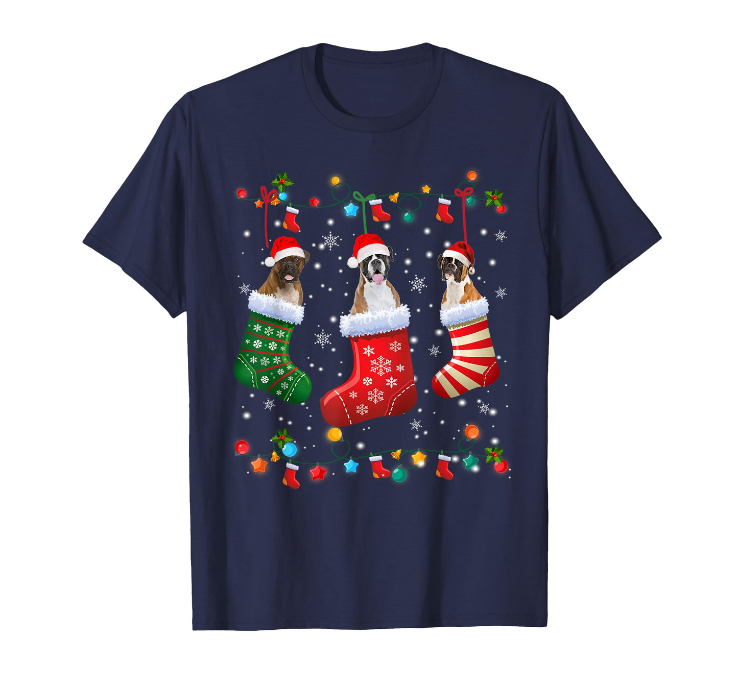 Christmas Socks Pajama Boxer Dog Puppy Lover T-Shirt for Men Women Kids